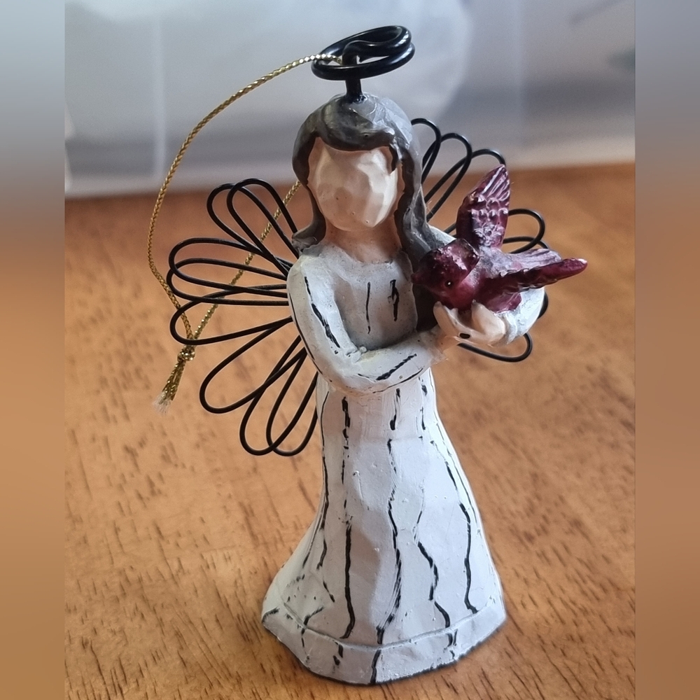Angel With Red Cardinal Bird Ornament Symbolizing Freedom & Liberty